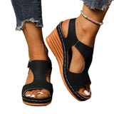 Summer New 2025 Large-Size Sandals Women's Car Sewing Breathable Magic Sticker Hollow Slope Heel Sandals Woman HZ0115