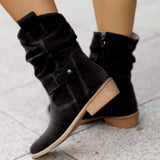 Autumn And Winter Ladies Large-Size Short-Slee Way Round Head Metal Buckle Side Zipper Low Side And Fashion Boots HZ0115