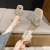 Summer Slippers Women's Fashion Wearing Fairy Wind 2025 New Water Drill Cool Drag Low And Exposed Toe Coarse And Word Drag HZ0115