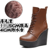 Round Head 12Cm High Slope And Waterproof Table Mid-Sleevel Boots With Side Zipper Women's Boots Pine Cake Plus Velvet Winter Warm Leather Boots HZ0115