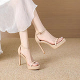 2025 New Summer Net Red High Heels With Sexy 12Cm Fine And Silver Waterproof Table Sandals Woman HZ0115