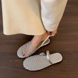 Daily Simple Word With Round Head Flat-Bottom Cool Slippers Summer New Design Feel Mesh Woven Hollow Bunhead HZ0115