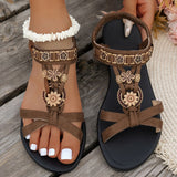 Flat-Bottomed Large-Size Sandals Women 2025 Summer New Bohemian Women's Casual Tight Sandals With Beach Sandals HZ0115