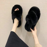 Hairy Slippers Women Wear Net Red Code 2025 New Autumn And Winter Warm Wear Cross Fur Slippers HZ0115