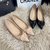 Small Sharp Head Soft Soles In The Increase Single Shoes Spring And Autumn Leather Bare Light Flat Commuting V Buckle Temperament Women's Shoes HZ0115