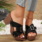 2025 New Summer High-Heeled Waterproof Women's Shoes Large-Size Coarse Heel Cross-Slippers HZ0115