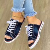 New 2025 Summer Canvas Korean Version Of Women's Cool Drag Flat Sandals Denim Shoes HZ0115