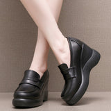 High-Poe And Soft-Soled Thick-Soled Lod Shoes Women's Slope With English Wind One-Legged Leather Shoes Mother Small Leather Shoes Deep Mouth Single Shoes HZ0115