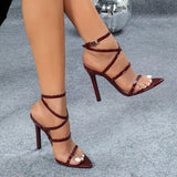 Ms. Many Words With Cross Ankles With Pointed Tips High Heels Of Red High Heels Of Red High Heels HZ0115