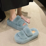 7Cm Thick-Bottomed Fur Slippers Wearing Autumn New Fashion Slope And Loose Cake Bottom-Size Cotton Slippers HZ0115