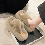 7Cm Thick-Bottomed Fur Slippers Wearing Autumn New Fashion Slope And Loose Cake Bottom-Size Cotton Slippers HZ0115