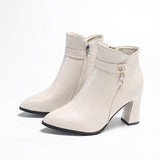 Fashion Short Boots High And Women's Boots Autumn Winter Rough And Fashion Water Drill Pendant Middle-Naught Mother Leather Boots Large Size Boots HZ0115