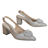 Lady Gleet Pearl Head Sharp Head Coarse Heeled Swel Shoes Silver High Heels HZ0115