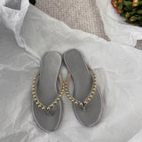 French Pearl Leather Flat-Bottomed Flip-Flops Women Wear The New Summer 2025 Summer New Trendy Beach Feet Cool Drag HZ0115