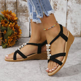 Poe Heel Sandals Women 2025 Summer New Korean Version Of Bohemian Pines Tight-Le-Sleeve Fish Mouth Roman Sandals HZ0115