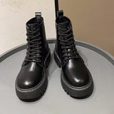 Autumn And Winter Martin Boots 2025 New Women's Shoes Fashion Boots Black British Style Short Boots Thick Background With Thin Boots 42 HZ0115