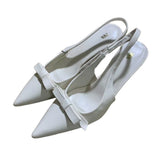 White Moonlight! Temperamental Bow White Back Empty Sandals Women Spring 2025 Korean Version Of Daily Commute Fine Heel Single Shoe Tips HZ0115