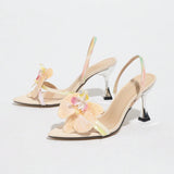Women's Three-Dimensional Flower Decoration After The Plating Heel Tip-Shoe Fine High-Heeled Sandals Women's Shoes HZ0115