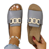 Slope And Thick-Bottomed Slippers Women 2025 New Large-Size Casual Fashion Simple Metal Buckle Fish Mouth Sandals HZ0115