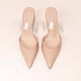 Summer New Baotou Light Mouth Patent Transparent With Slippers Women's Sharp Head Thin Half Slippers High Heels HZ0115