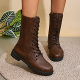 2025 Autumn New Large-Size Round Head Side Zipper Mid-Sleet English Wind Retro Skinny Boots Woman HZ0115