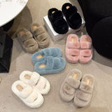 Large-Size Tide Slew Soft 7Cm External Wear Hairy Slippers Women Flat-Bottom One-Word Drag Autumn New Thick HZ0115