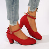 2025 Winter New Round Head Thick Heel Buckle High Heel Shoes Direct Women's Shoes HZ0115