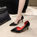 Side-Empty Red-Soled Black High-Heeled Women 2025 New Sexy Temperament Nightclub Fine-Heeled Leather Shallow Single Shoes HZ0115