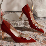 In The Autumn Of 2025, The New Pointed Water Drill Coarse Heel Wears A Passion Temperament Wedding Shoes And Pedal Shoes Bridal Shoes HZ0115
