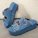 2025 Summer New Large-Size Lady Thick-Sed Denim Sandals Light And Comfortable Round Head HZ0115
