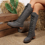 Cross-Laced Boots 2025 Autumn New Patent Leather Round Head Thick And Middle Knight Boots HZ0115