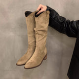Heaps Of Folded New Knight Boots Women Thin Long Boots West Ministerial Barrel Thin 2025 Thick Heel Autumn Winter Shoes HZ0115