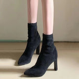 Kari High Heel Short Boots Martin Boots Korean Version Of 2025 New Pointed Thick And Sleeve Elastic Velvet Skin Skin Skinned Boots HZ0115