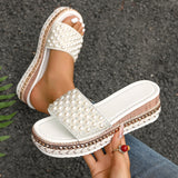 Flat-Bottomed Slippers Women Wear 2025 Summer New Flat Bottom Lazy Word Pearl Small Scent Outdoor Leisure Cold Slippers HZ0115