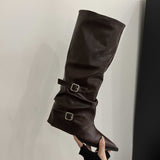 Belt Buckle ~ Trouser Boots Coarse And Boots Boots Girl Hottie High Boots Pointed Black Pants Tube Boots HZ0115