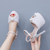 14 Cm High-Heeled Sandals Rice Pearl Fish Mouth High Heel Sandals Fine Heel Waterproof Table Bridal Wedding Dress Sandals HZ0115