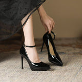 Black Patent Leather Buckle Super High Heel Sexy Name Waterproof Table High Heel Fine Temperament Working Shoes HZ0115