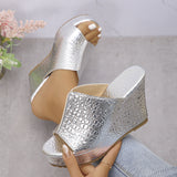 2025 Summer New Golden Fish Mouth Toe-Word Fashion Large-Size Slope And Cold Slippers HZ0115