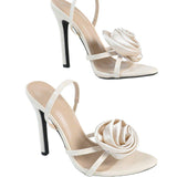 Women's Round Head Wave Three-Dimensional Flowers Decorated Fine High-Heeled Sandals Apricot High Heels HZ0115