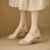 High-End Fine-Heeled Sandals Women 2025 Summer New Fashion Water Drill Buckle With Women's Roman Sandals HZ0115