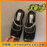 Mary Jane French Fragrant High Heels 2025 Spring New Lequin Evening Wind Single Shoes Fashion Leather Shoes HZ0115