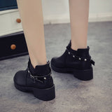 2025 Autumn And Winter New Thick And Martin Boots Women's Round Head Rivet Belt Buckle Plus Velvet Short Boots Fashion Thin Boots HZ0115