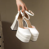 12CM Ultra-High Heel Sandals Waterproof Table Thick-Soled Thick Heel Hate Tiangao Show Women's Shoes Silk And Satin Main Wedding Shoes Artifact HZ0115