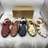 ZA Home 2025 New Leather Big Head Sandals Women Summer Wide Fat Feet Soft Low Pure Bag Heel Head Cow HZ0115