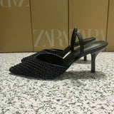 ZA Home 2025 New Women's Shoes Low Heel Temperament High Heels High-Heeled Shoes Behind The Shallow Mouth Of Single Shoes HZ0115