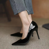 High-Heeled Bed Cannon Shoes Women's Fine Heel 2025 Spring And Autumn 2025 New Black Red-Soled 10 Cm Large-Size Tip Single Shoes HZ0115