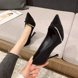 High-Heeled Women's 2025 New Soft Leather Light Tip Temperament Single-Shoe Fine Heel Career Standing Not Tired Foot Work Shoes HZ0115