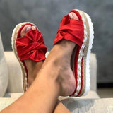 Shoes 2025 Summer New Bow Beach Women Slippers Thick Bottom Slope And Hemp Rope Large Women's Shoes HZ0115