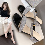 2025 New Summer With High-Heeled Sandals Water Dew Toe Shows Coarse And High Square Head Lady Legs Long HZ0115