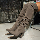 Autumn And Winter New Tips And High-Heeled Thin Velvet Folding Pile Boots With Net Red Boots High Barrel HZ0115